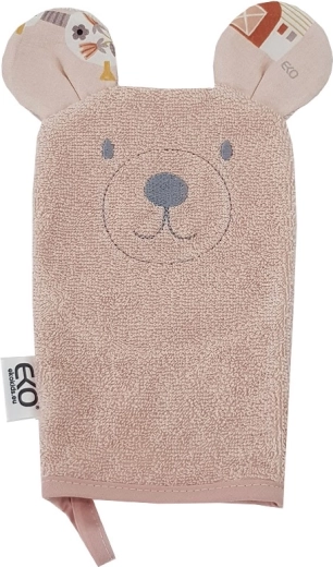 EKO cotton washcloth with ears Bear rose pink 20 × 15 cm