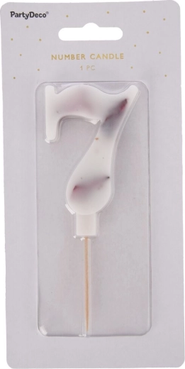 Number 7 cake candle, white with floral decoration, 8 cm