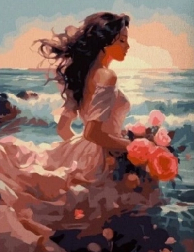 Diamond Painting – Girl in Pink 30 × 40 cm