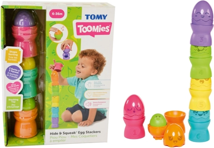 TOMY Toomies munadest kokkupandav püramiid hide & squeak