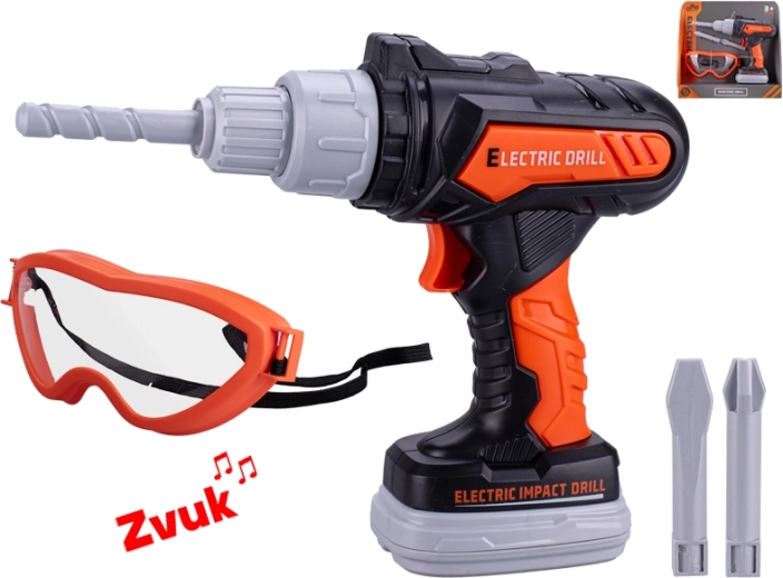 Kids' battery-powered hammer drill with sounds and goggles