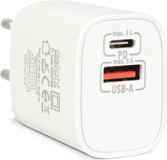 Võrgulaadija USB-C PD 20 W-ga, valge
