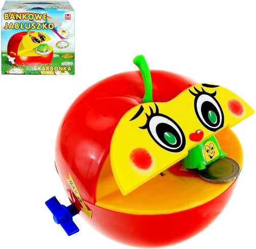 Apple-shaped piggy bank with automatic coin inserting