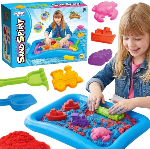 Woopie Sand Spirit kineetiline liiv – komplekt täispuhutava basseinikesega ja vormidega 3+