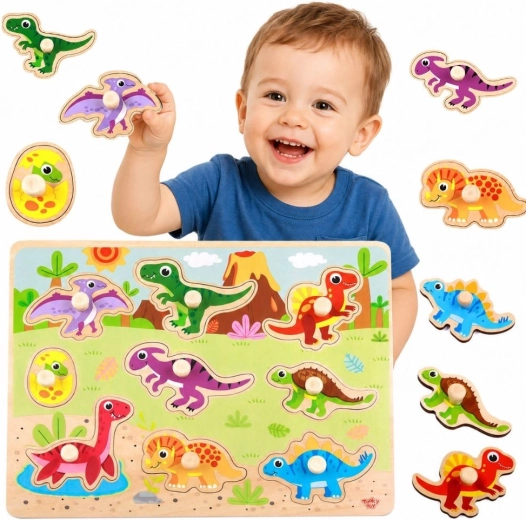 Puidust Montessori sisestatav pusle „Dinosaurused“ Tooky Toy