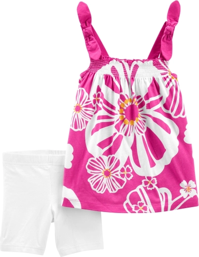 Girls’ summer set: tunic and short leggings, purple flowers