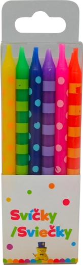 Birthday candles with polka dots and stripes 6 cm, 12 pcs