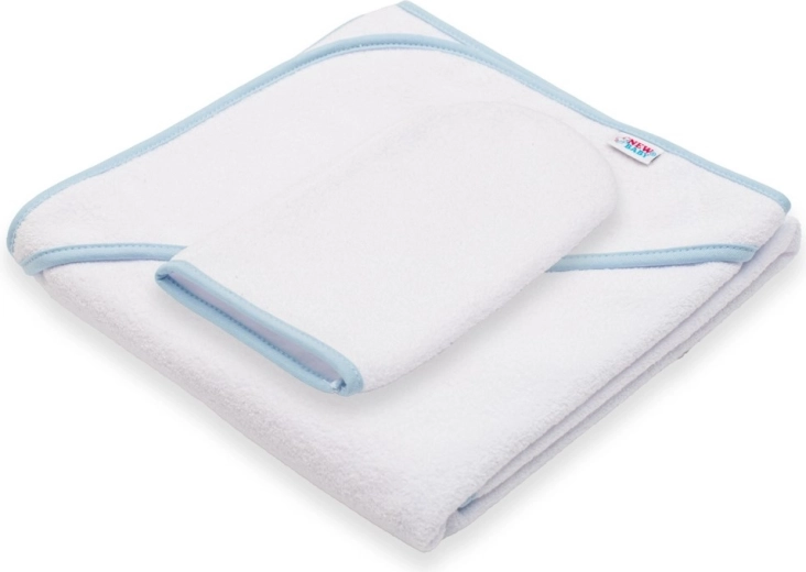 Laste kapuutsiga froteerätik NEW BABY Basic 80 × 80 cm valge-sinine