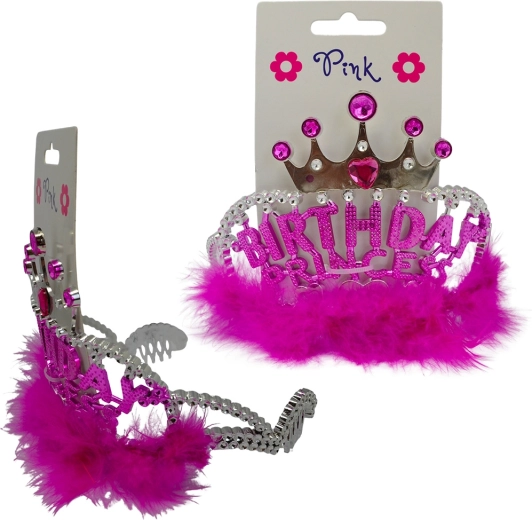 Happy Birthday Headband with Fuchsia Feathers
