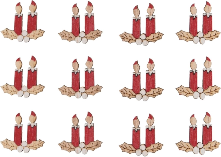 Self-adhesive wooden candles red 3 cm (12 pcs)