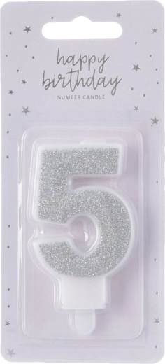 Number 5 Cake Candle, Silver, 7 cm