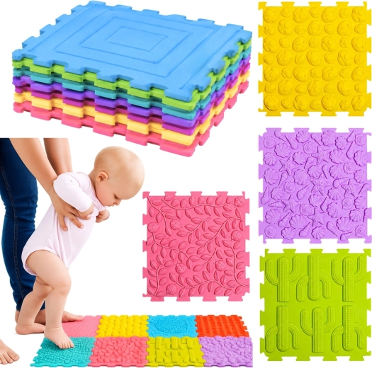 Sensory silicone puzzle – massage and sensory mat, 12 pcs (25 × 25 cm)
