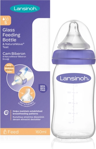 Lansinoh klaasist beebipudel NaturalWave lutiga 160 ml