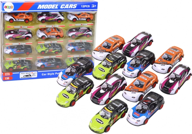 Set of 1:55 Sports Cars with Flywheel, 12 pcs, multicolor