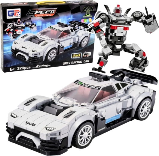 2-in-1 Building Set: Racing Car and Robot, 320 pieces, white