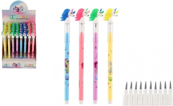 Vahetatavate südamikega ükssarvikuga pliiats, 4 värvi