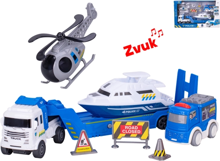 Freight truck with police vehicles with flywheel and sound effects 30 cm