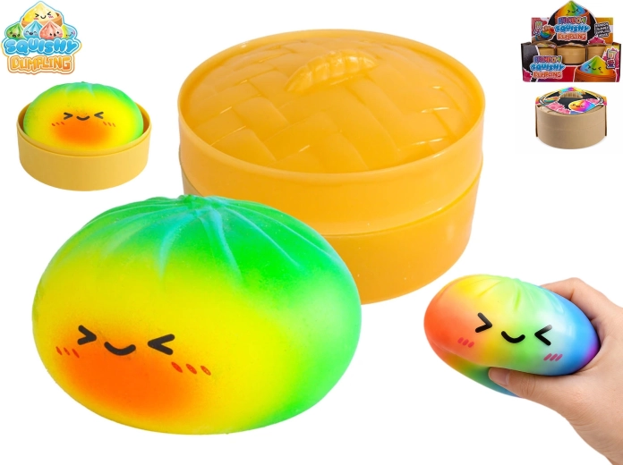 Squishy Dumpling vikerkaarevärviline stressivastane squishy-pelmeen korvis 8,5 cm (12 tk)