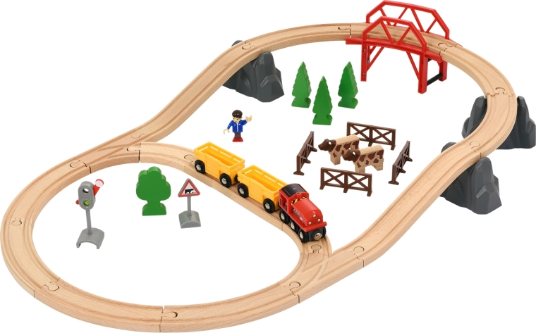 Wooden Train Track with Countryside Landscape