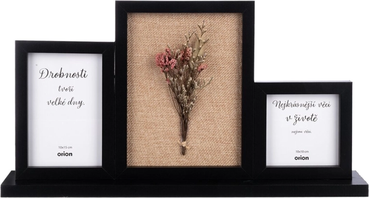 Wooden photo frame for three photos, black, 44 × 7 × 24 cm