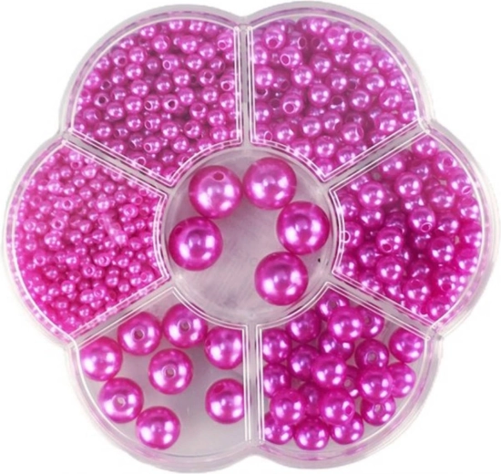 Threading beads, metallic purple, in a box approx. 1150 pcs (3–12 mm)
