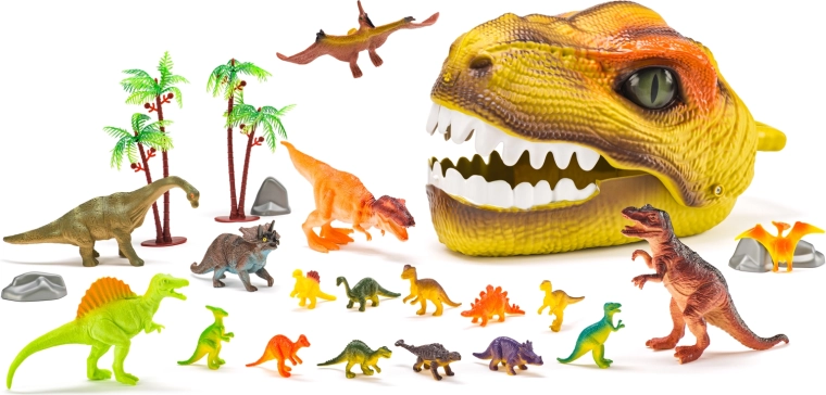 Dinosaur Head with Figures – 25-Piece Play Set