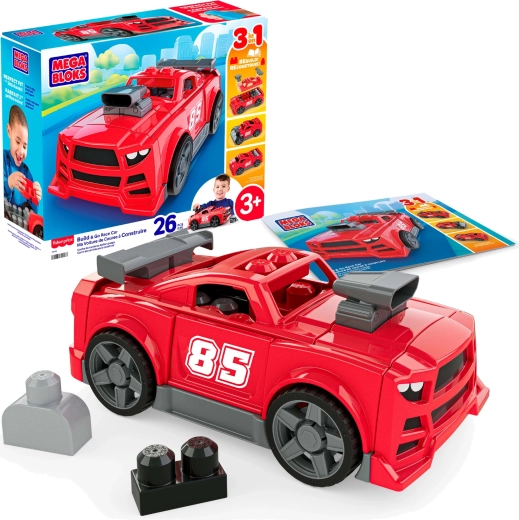 Mega Bloks 3in1 ehituskomplekt võidusõiduauto (26 osa)