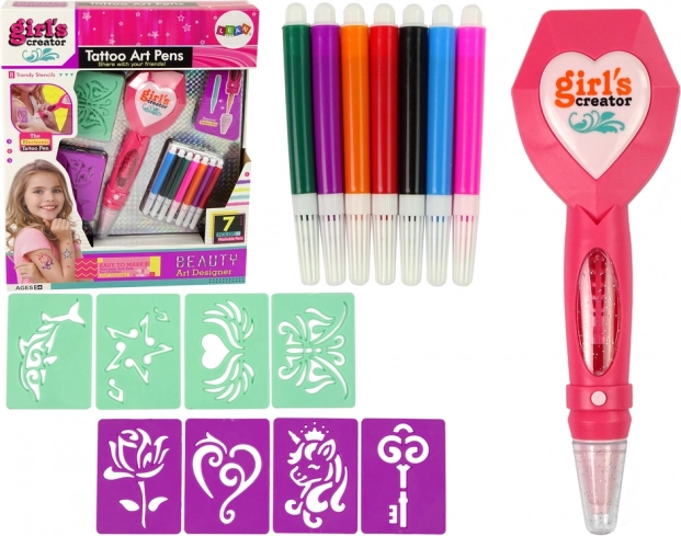 Ajutiste tätoveeringute komplekt elektroonilise pastaka ja šabloonidega