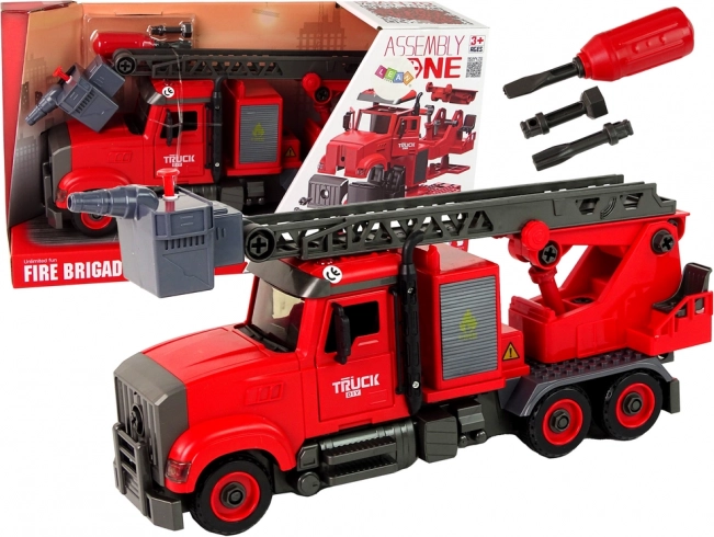 Buildable fire truck with accessories, red