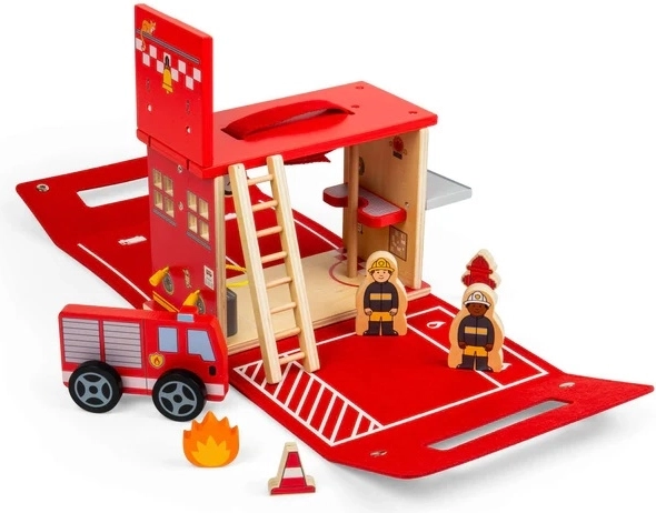 Bigjigs Toys portable wooden fire station