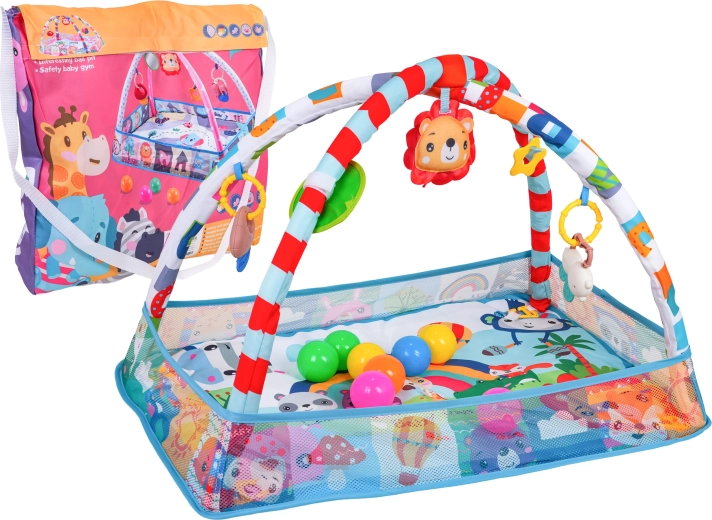 Beebide mängumatt ja kuiv bassein kaare ning riputatavate mänguasjadega