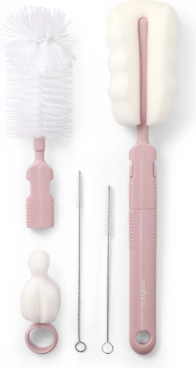 BabyOno brushes for baby bottles and teats with detachable handle, pink