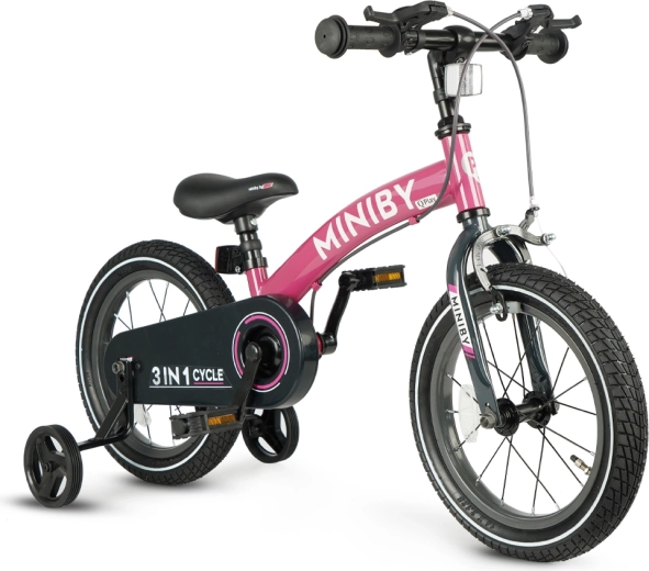 Qplay Miniby 3-ühes-1 lastejalgratas 14" roosa