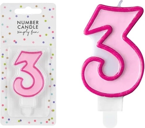 Roosa sünnipäevaküünal number 3, 7 cm – 1 tk
