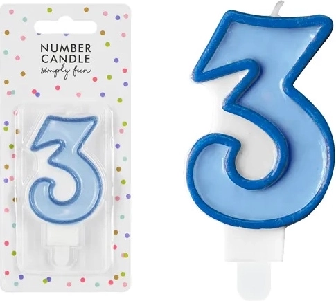 Sünnipäevaküünal number 3 sinine 7 cm – 1 tk