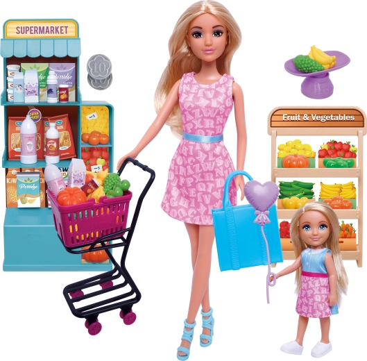 Nukkude komplekt supermarketi ostukäruga