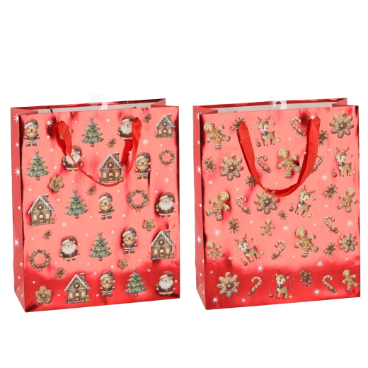 Jõulukinkekott piparkookide motiiviga 30 × 42 × 12 cm, mustrite segu (12 tk)