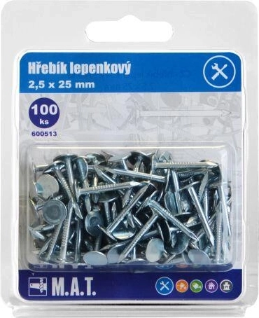 Galvanized roofing felt nails 25 × 2.5 mm (100 pcs)