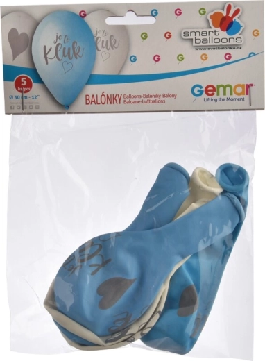 Lateksist õhupallid "See on poiss" sinivalged 30 cm (5 tk)
