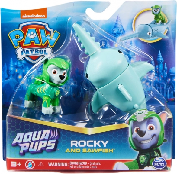 Paw Patrol Aqua Pups Rocky ja saehammas – liikuva peaga figuurid