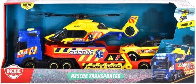 Dickie Toys SOS rescue transporter Volvo with helicopter and SUV 40 cm