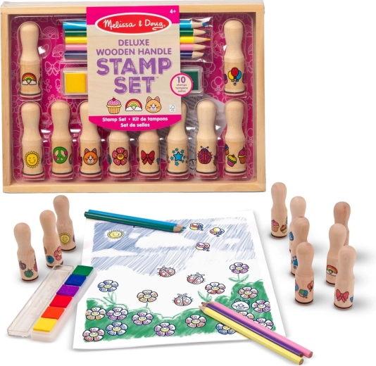 Melissa & Doug Creative Wooden Stamp Set with Inks and Colored Pencils