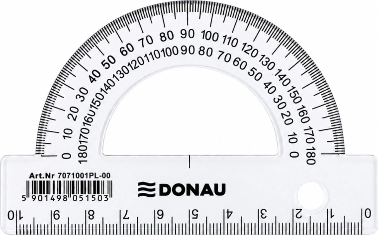 Läbipaistev kooli nurgamõõtja DONAU 180° 10 cm – 1 tk
