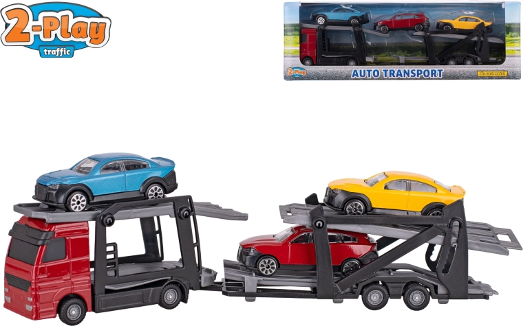 Autotransportöör 1:60 eemaldatava haagisega ja 3 autoga