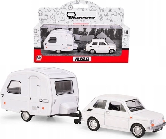 Fiat 126p with Niewiadów N126 caravan, white, 1:43 model