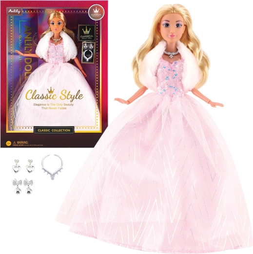 Fashion doll in formal light pink dress