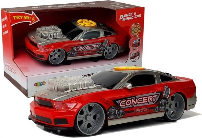 Muusikaline tantsuauto DJ tulede ja kõlaritega