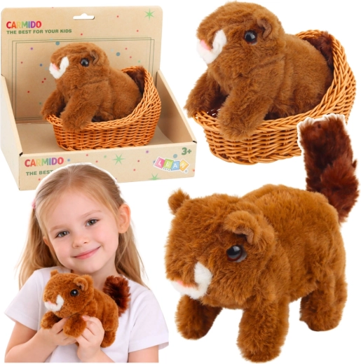 Interactive Plush Squirrel in a Basket – Walks and Makes Sounds, Brown