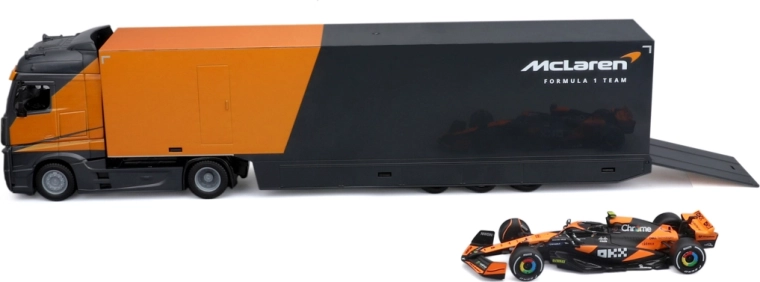 Bburago Racing hauler veok koos haagise ja vormel 1 McLaren MCL38 2024 Lando Norris 1:43