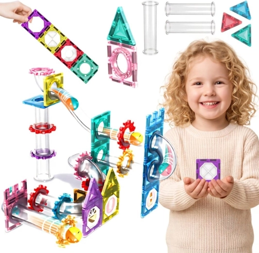 WOOPIE 3D Magnetic Construction Set with Ball Run, 126 Pieces